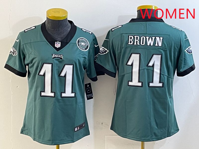 Women Philadelphia Eagles #11 Brown Green Second generation 2025 Nike Limited NFL Jersey style 4->women nfl jersey->Women Jersey